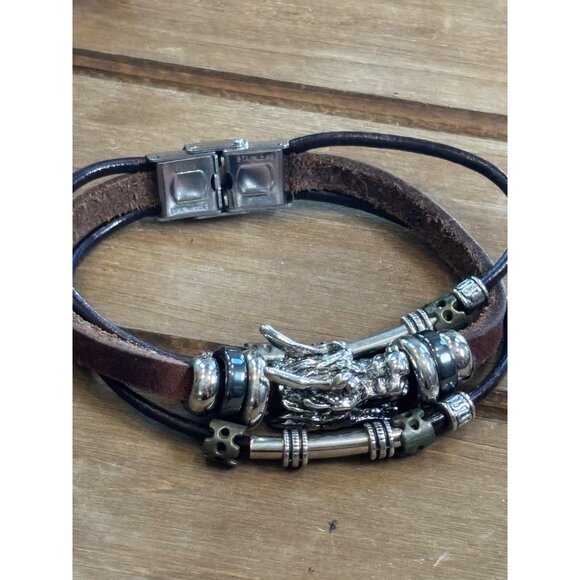 Dragon Claw Leather Bracelet With Stainless Steel Clasp - Picture 1 of 8
